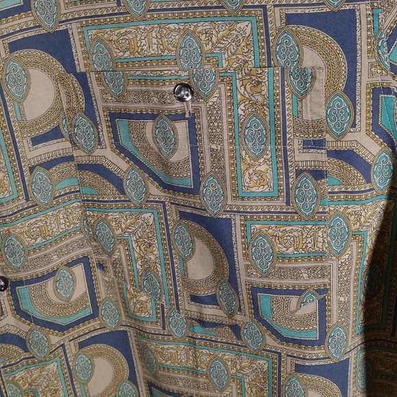 Vintage Renaissance Style Patterned Blue/Green XL Mens Short-sleeved Shirt - Picture 4 of 6
